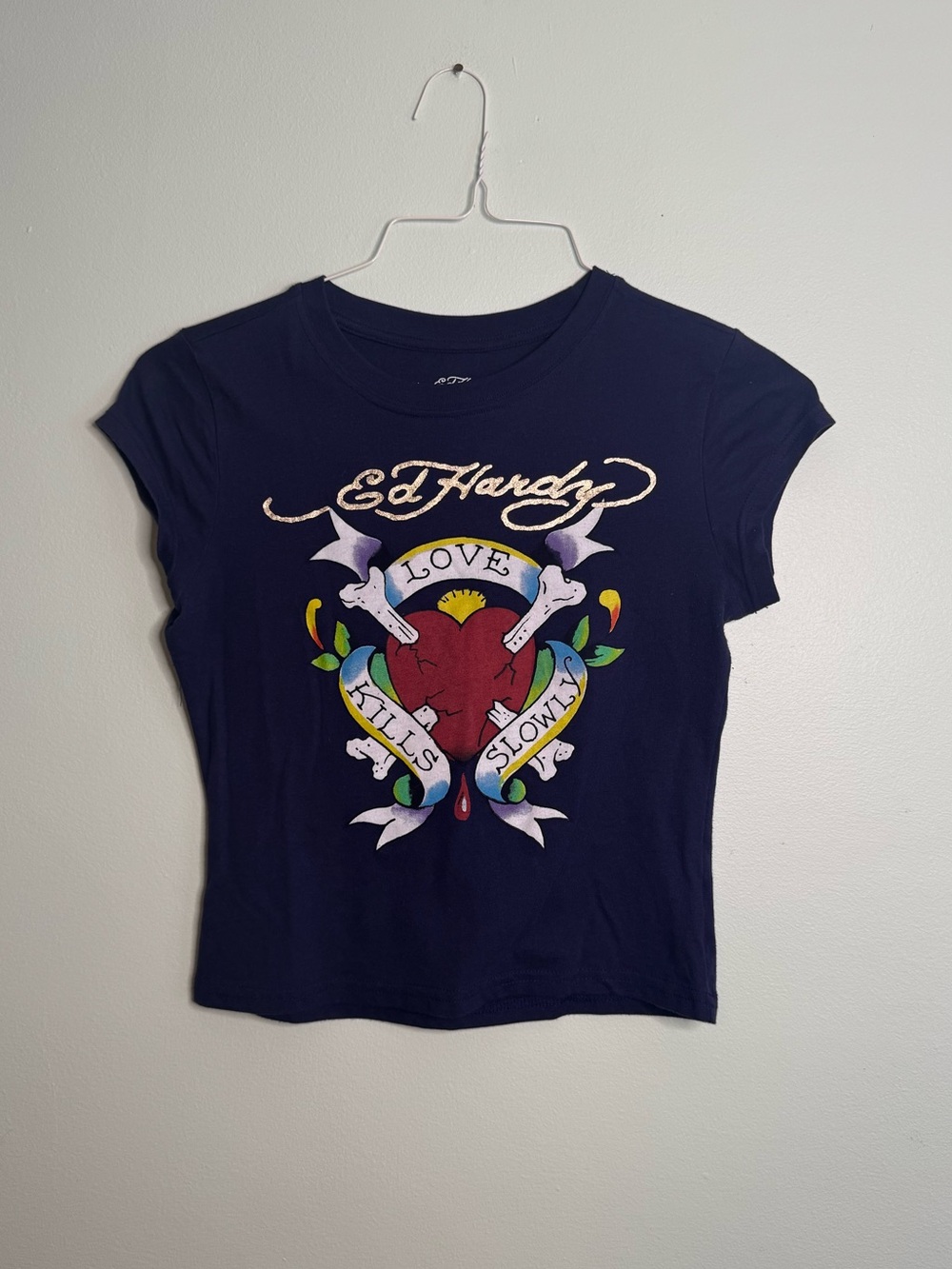 Ed Hardy Navy Graphic Tee with Red Heart(M)